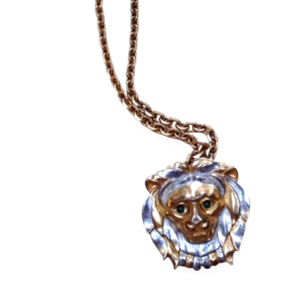 1970’s CADORO Huge Runway Lion Head Necklace or Brooch- Gold & Silver Jewel Eyes